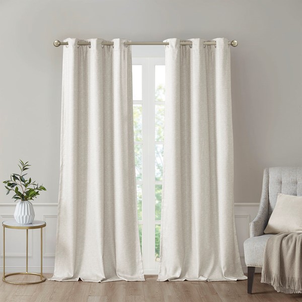 SunSmart Como Tonal Printed Faux Silk Room Darkening Curtain Panel Pair in Ivory, 42x95" SS40-0137