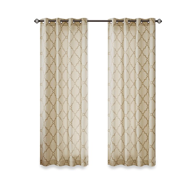 Madison Park Saratoga Fretwork Print Grommet Top Window Curtain Panel in Beige/Gold, 50x108" MP40-3600