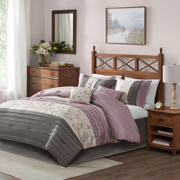 Madison Park Serene Embroidered 7 Piece Comforter Set in Purple, Queen MP10-3446