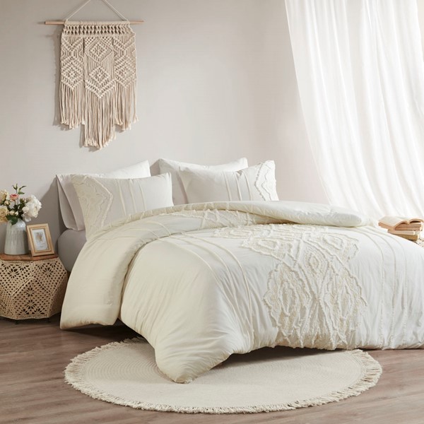 Madison Park Margot 3 Piece Cotton Comforter Set in Off-White, Full/Queen MP10-7355