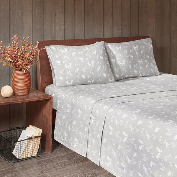 Woolrich Cotton Flannel Sheet Set in Grey Moose, Queen WR20-2282