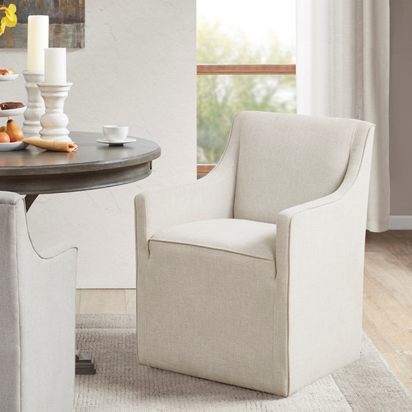 Madison Park Charlotte Skirted Dining Arm Chair with Casters in Cream MP108-1243