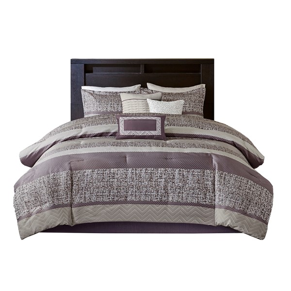 Madison Park Rhapsody 7 Piece Jacquard Comforter Set in Purple, King MP10-7328