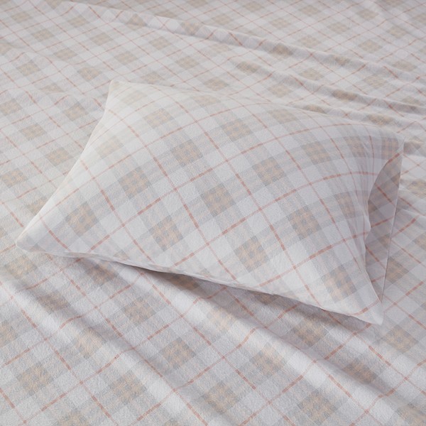 True North by Sleep Philosophy Cozy Cotton Flannel Printed Sheet Set in Pink Plaid, Twin XL TN20-0276