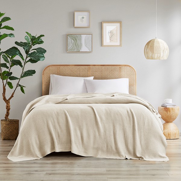 INK+IVY Bree Knit Blanket in Ivory, Full/Queen II51-725