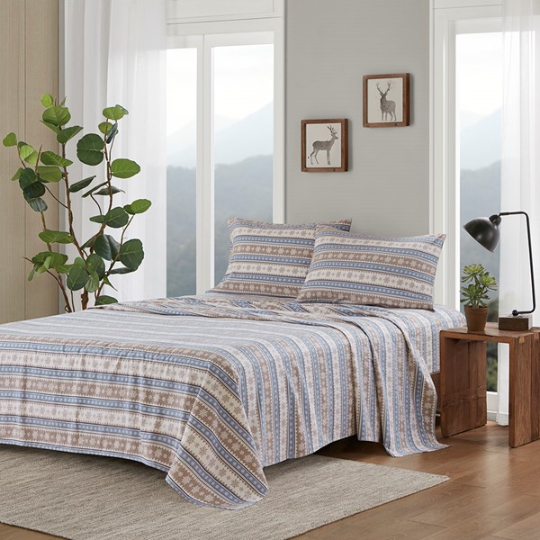 Woolrich Cotton Flannel Sheet Set in Blue Snowflake, King WR20-1788