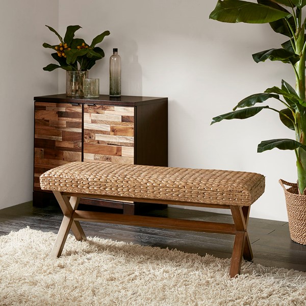 INK+IVY Seadrift Hand-woven Water Hyacinth Accent Bench in Brown II105-0256