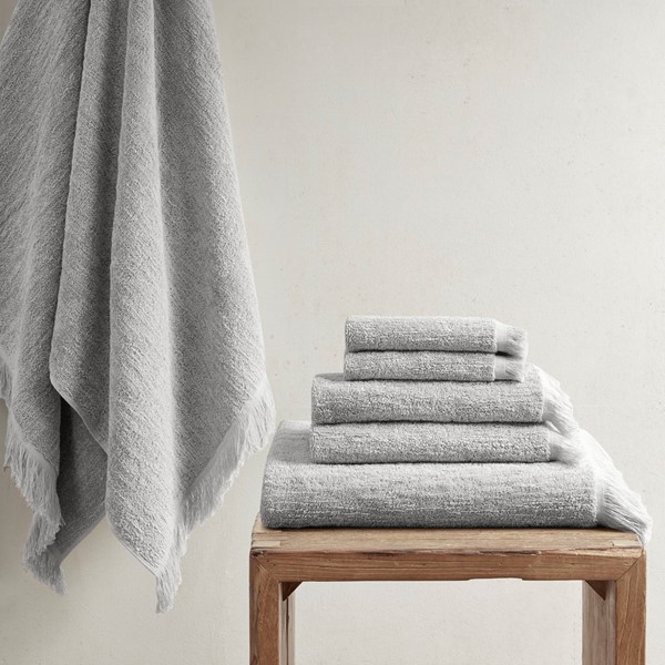 INK+IVY Nova Cotton Dobby Slub 6 Piece Towel Set in Grey, 6-Piece II73-1254