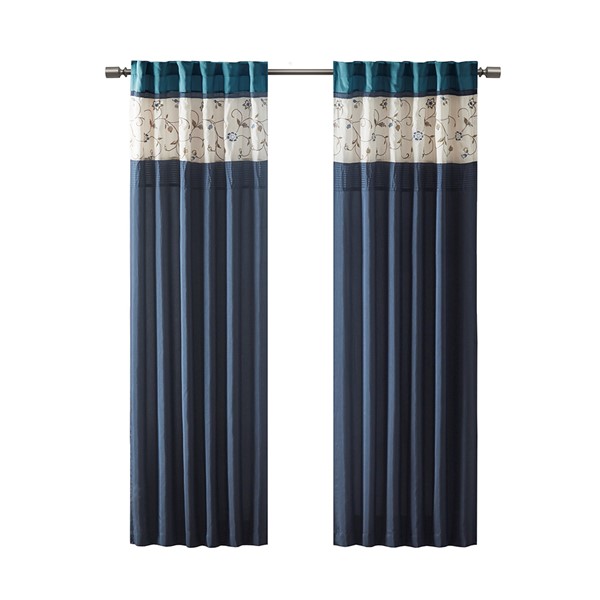 Madison Park Serene Embroidered Curtain Panel in Navy, 50x84" MP40-4209