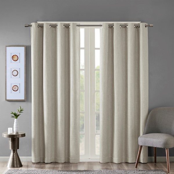 SunSmart Maya Printed Heathered Blackout Grommet Top Curtain Panel in Taupe, 50x54" SS40-0030