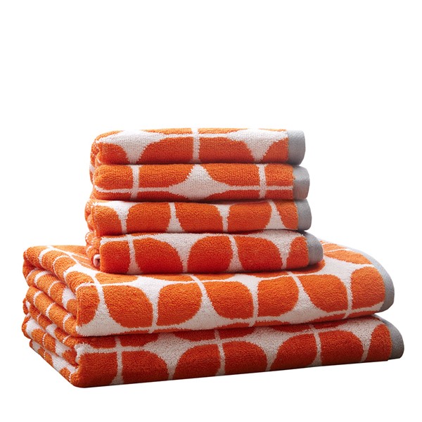 Intelligent Design Lita Cotton Jacquard Bath Towel 6 Piece Set in Orange ID91-522