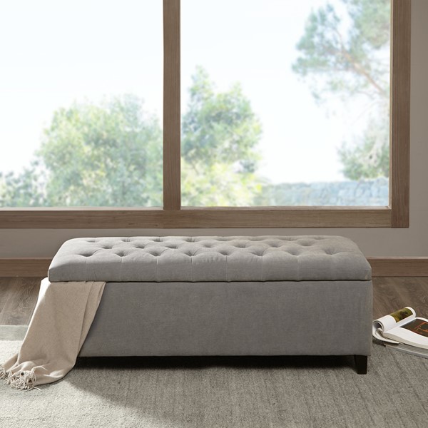 Madison Park Shandra Tufted Top Soft Close Storage Bench in Grey FPF18-0487