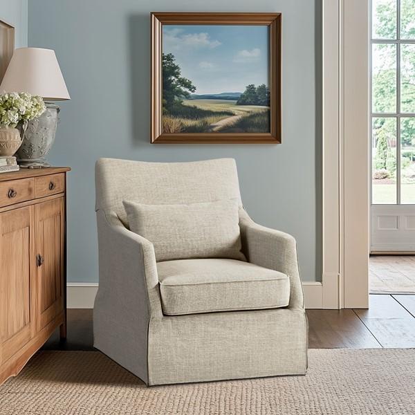 Martha Stewart London Skirted Swivel Chair in Beige Multi MT103-1199