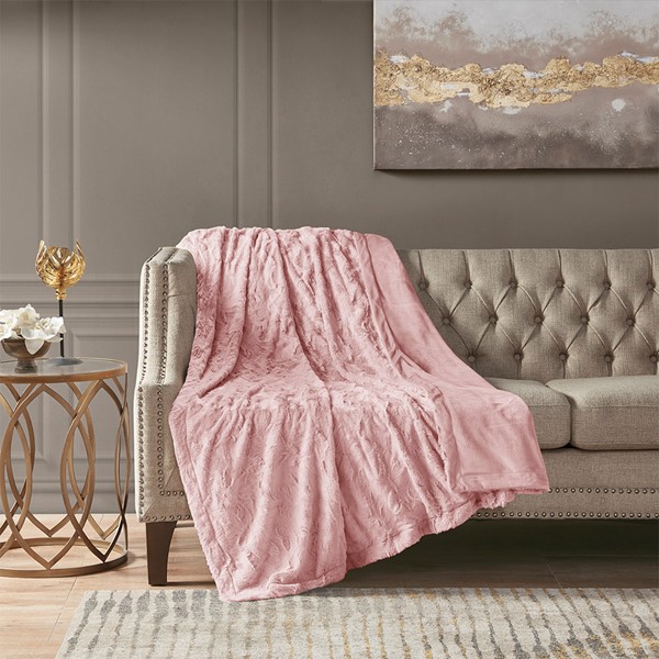 Madison Park Zuri Oversized Faux Fur Throw in Blush, 60x70" MP50-7192