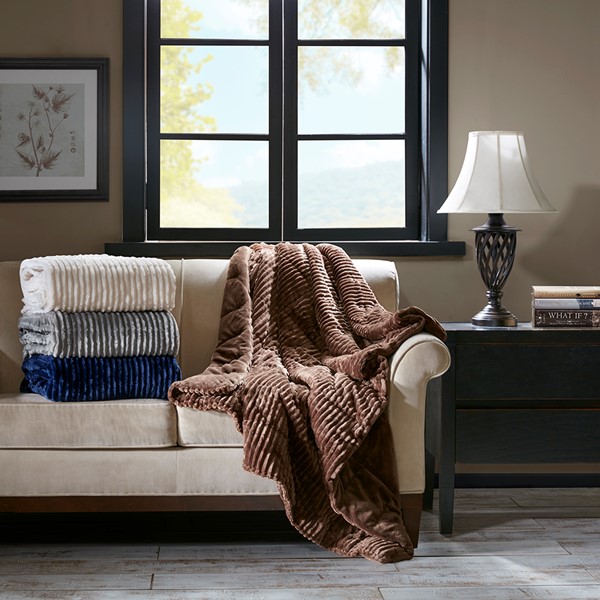 Madison Park Parker Oversized Plush Down Alternative Filled Throw in Brown, 60x70" BASI50-0427