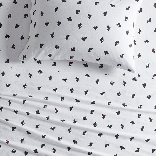 Woolrich Cotton Flannel Sheet Set in Black/White Scottie Dogs, Full WR20-3313