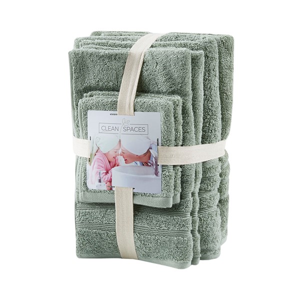 Clean Spaces Nurture Sustainable Antimicrobial Bath Towel 6 Piece Set in Green, 6-Piece LCN73-0132