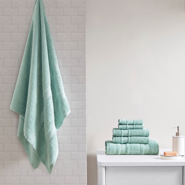 Madison Park Essentials Adrien Super Soft Cotton Quick Dry Bath Towel 6 Piece Set in Seafoam, 6-Piece MPE73-668