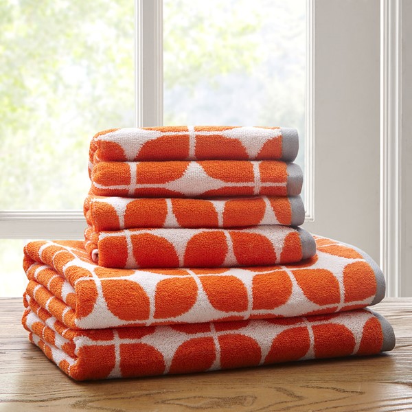 Intelligent Design Lita Cotton Jacquard Bath Towel 6 Piece Set in Orange ID91-522