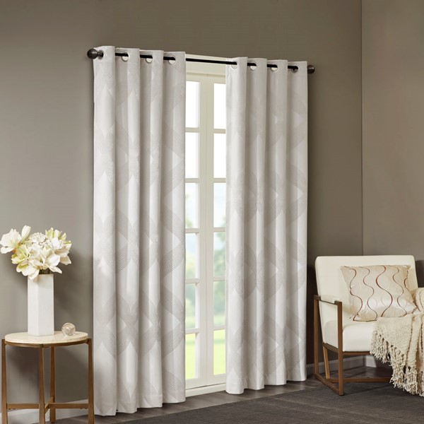 SunSmart Bentley Ogee Knitted Jacquard Total Blackout Curtain Panel in Ivory, 50x95" SS40-0060