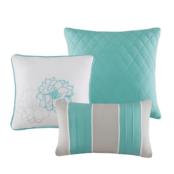 Madison Park Lola Printed Cotton Sateen Comforter Set in Aqua, Queen MP10-2639