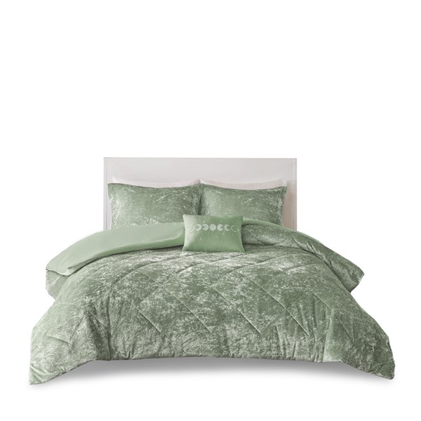 Intelligent Design Felicia Velvet Duvet Cover Set with Throw Pillow in Green, Twin/Twin XL ID12-2415