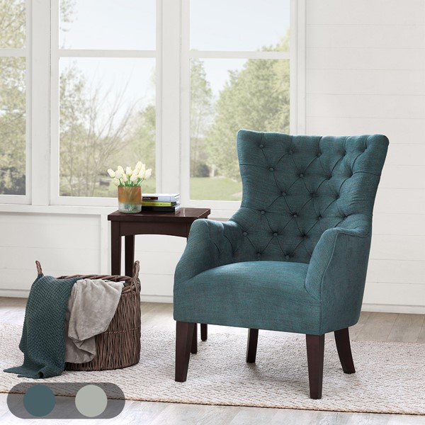 Madison Park Hannah Button Tufted Wing Chair in Teal FPF18-0403