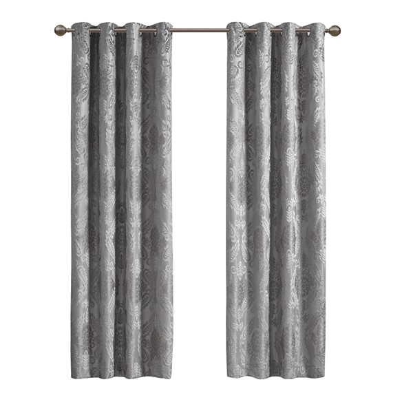 SunSmart Amelia Knitted Jacquard Paisley Total Blackout Grommet Top Curtain Panel in Grey, 50x108" SS40-0199