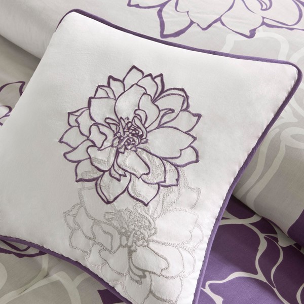 Madison Park Lola Printed Cotton Sateen Comforter Set in Taupe Grey/Purple, Queen MP10-257