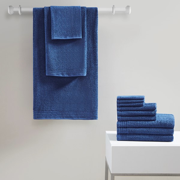 510 Design Big Bundle 100% Cotton Quick Dry 12 Piece Bath Towel Set in Indigo, 12-Piece 5DS73-0202