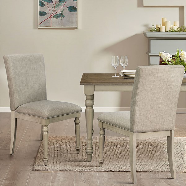 Martha Stewart Fiona Upholstered Dining Chair with Turned Wood Legs Set of 2 in Light Grey MT108-1186