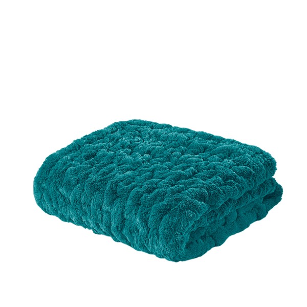 Madison Park Ruched Fur Throw in Teal, 50x60" MP50-3093