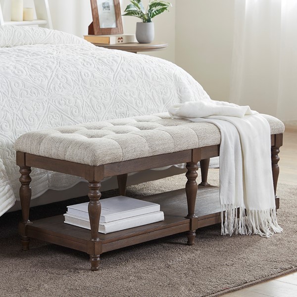 Martha Stewart Highland Tufted Accent Bench with Shelf in Ivory MT105-0139