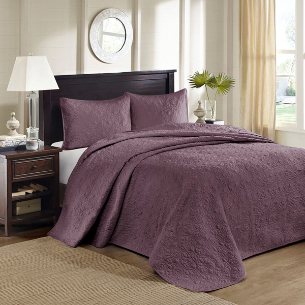 Madison Park Quebec Reversible Bedspread Set in Purple, King MP13-6154