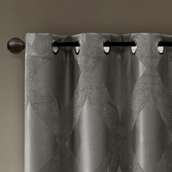 SunSmart Bentley Ogee Knitted Jacquard Total Blackout Curtain Panel in Charcoal, 50x95" SS40-0063