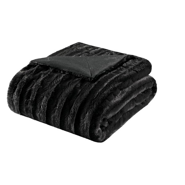 Madison Park Duke Long Fur Throw in Black, 50x60" MP50-453