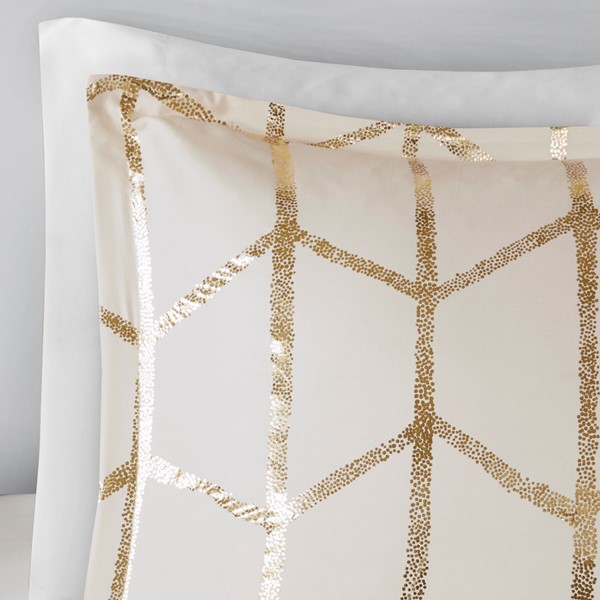 Intelligent Design Raina Metallic Printed Duvet Cover Set in Ivory/Gold, Twin/Twin XL ID12-1510