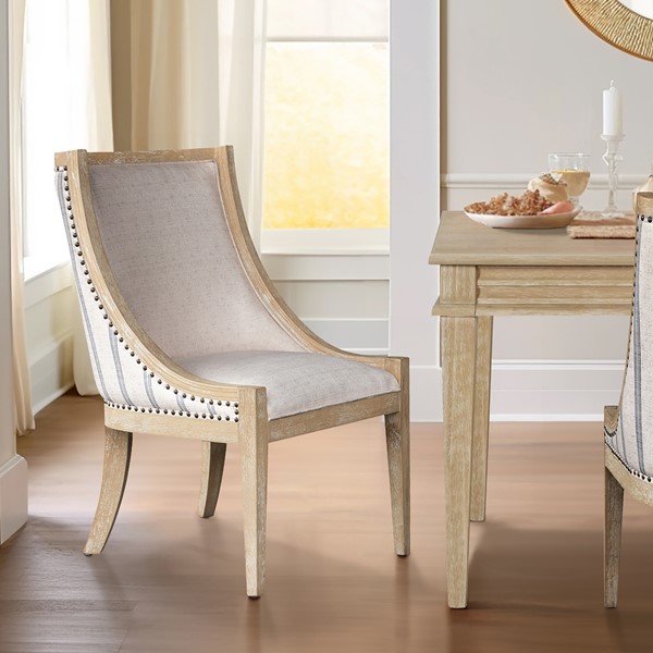 Martha Stewart Elmcrest Upholstered Dining Chair with Nailhead Trim in Beige Stripe MT108-1197