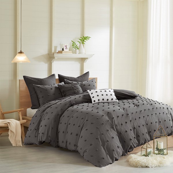 Urban Habitat Brooklyn Cotton Jacquard Comforter Set with Euro Shams and Throw Pillows in Charcoal, King/Cal King UH10-2257