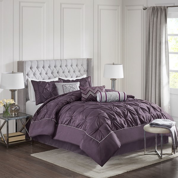 Madison Park Laurel 7 Piece Tufted Comforter Set in Plum, Cal King MP10-256