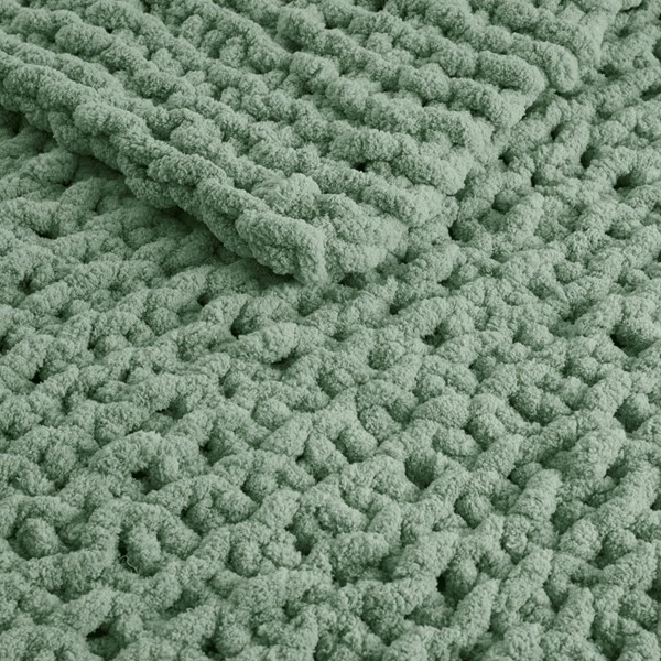 Madison Park Chenille Chunky Knit Throw in Sage Green, 50x60" MP50-8239