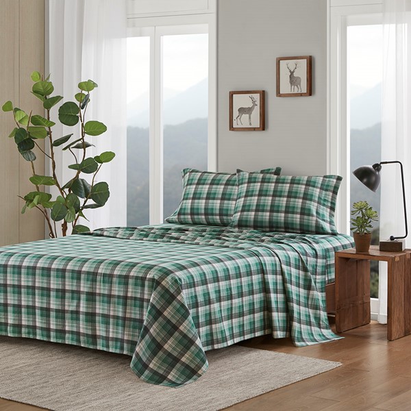 Woolrich Cotton Flannel Sheet Set in Green Plaid, Queen WR20-1793