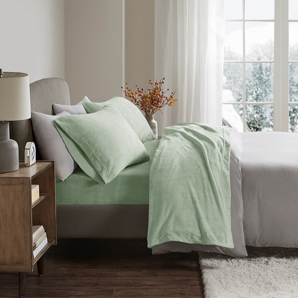 True North by Sleep Philosophy Soloft Plush Micro Plush Sheet Set in Green, Full BL20-0458