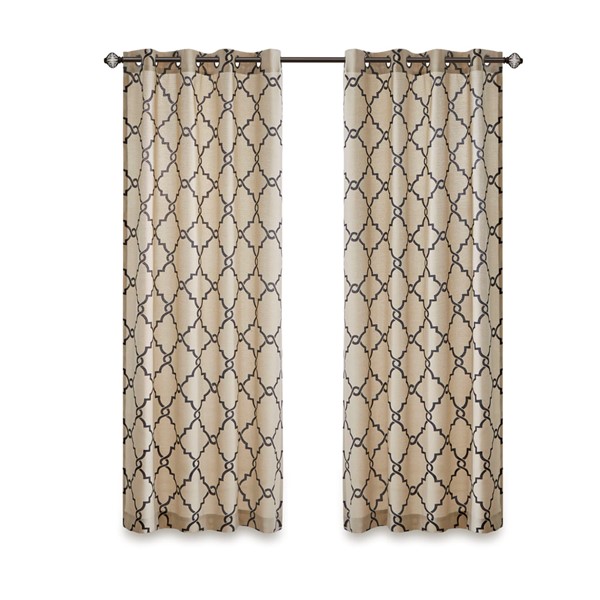 Madison Park Saratoga Fretwork Print Grommet Top Window Curtain Panel in Khaki/Black, 50x108" MP40-2410