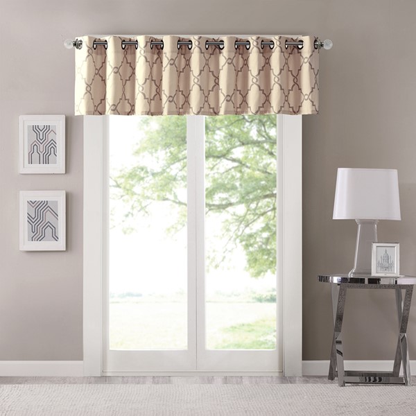 Madison Park Saratoga Fretwork Print Grommet Top Window Valance in Beige/Grey, 50x18" MP41-2021