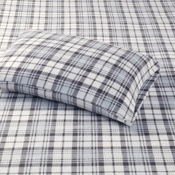 True North by Sleep Philosophy Micro Fleece Sheet Set in Grey Plaid, Queen SHET20-998