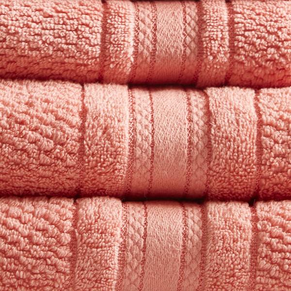 Madison Park Essentials Adrien Super Soft Cotton Quick Dry Bath Towel 6 Piece Set in Coral, 6-Piece MPE73-664