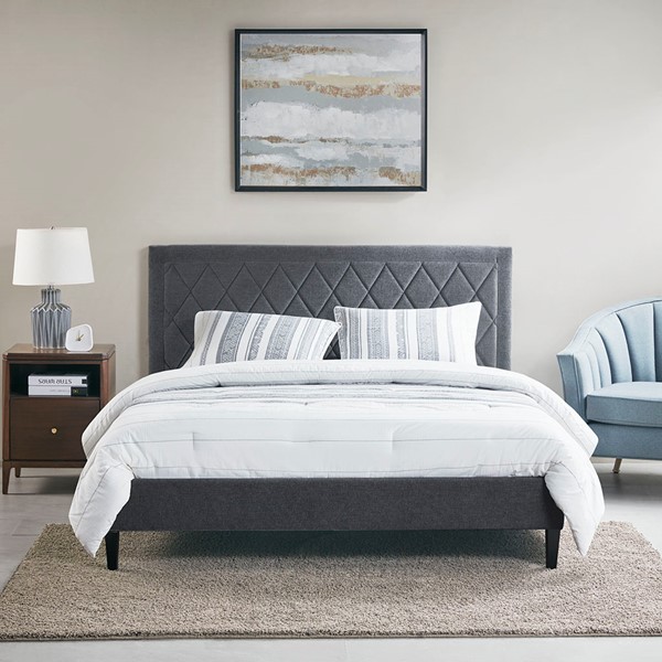 510 Design Rowen Quilted Upholstered Platform Bed in Charcoal, King 5DS115-0004