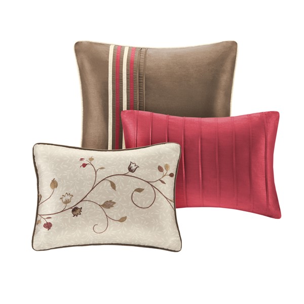 Madison Park Serene Embroidered 7 Piece Comforter Set in Red, Queen MP10-307