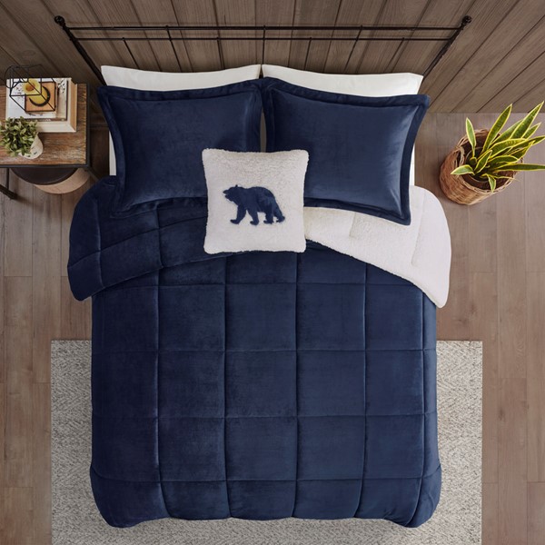 Woolrich Alton Plush to Sherpa Down Alternative Comforter Set in Navy/Ivory, Full/Queen WR10-2414